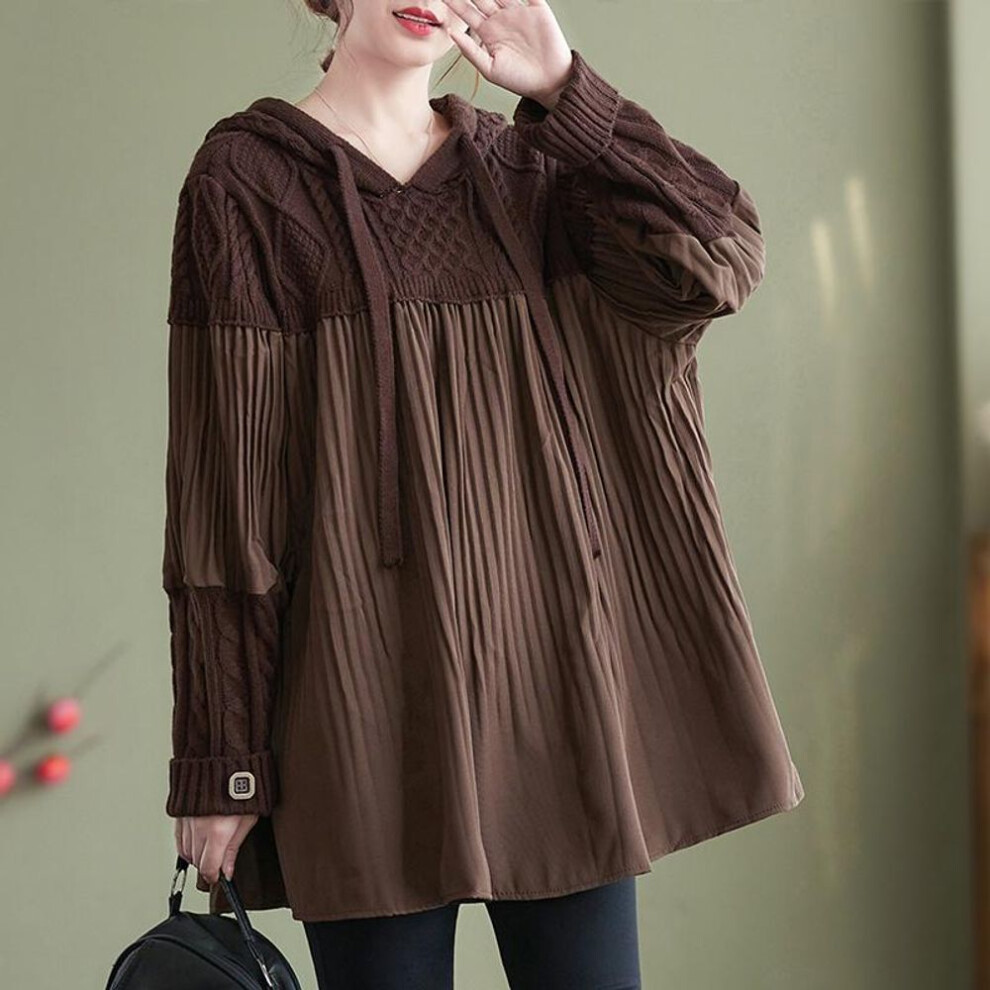 (brown, One Size) Dimanaf Plus Size Women Sweater Loose Hoodies & Sweatshirts Casual Autumn Patchwork Basic 2022 Knitting New Pullover O-neck Sweaters