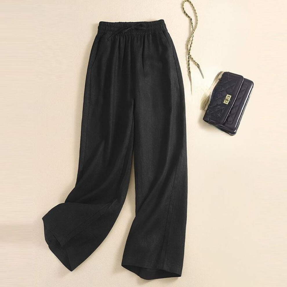 (black, XXL) Dimanaf Plus Size 2022 New Women Linen Wide Leg Pants Summer Elastic Vintage Solid Loose Long Pants