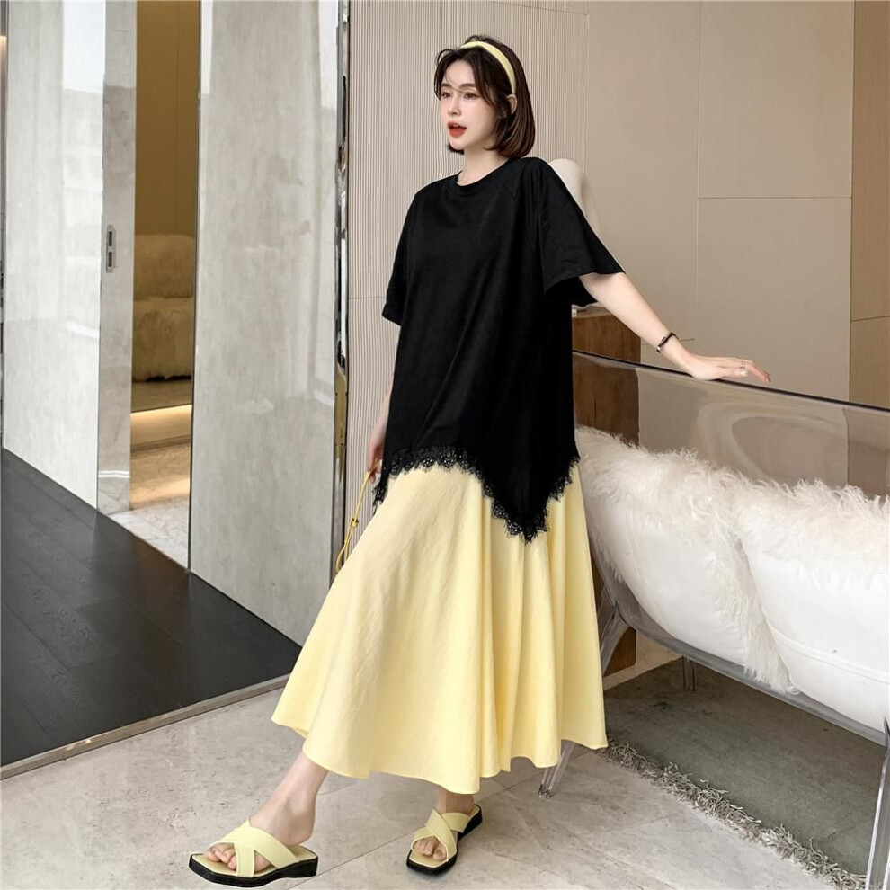 (yellow, 2XL) Dimanaf Women 2023 New Summer Style T-shirt Dress Striped Print Elegant Long Dress Loose Long Dress O-neck Yellow Dresses