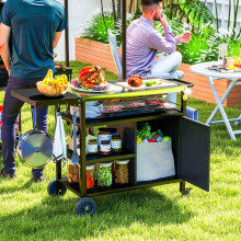 Outsunny Stainless Steel Outdoor Barbecue Trolley with Folding Side Table