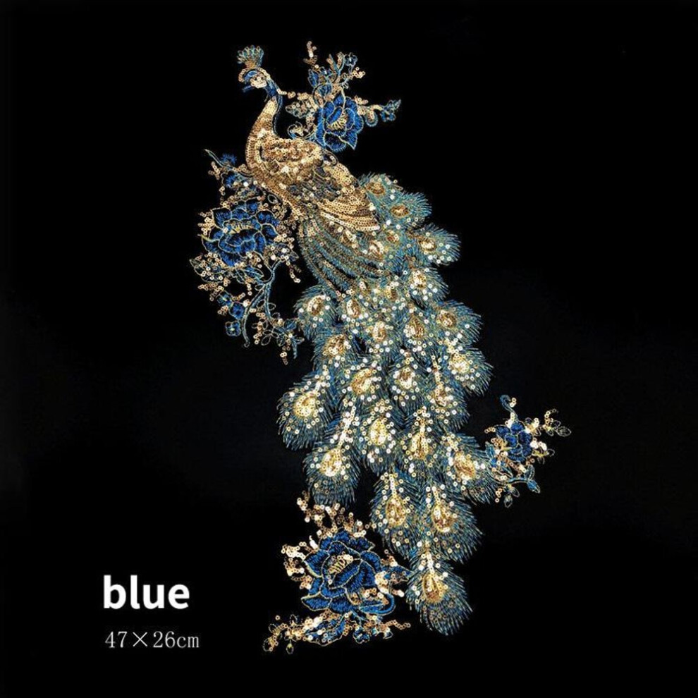 (blue) Phoenix Embroidery Cloth Patch Coat Decorative Accessories Peacock Back Adhesive Patches Skirt Decorative Decals