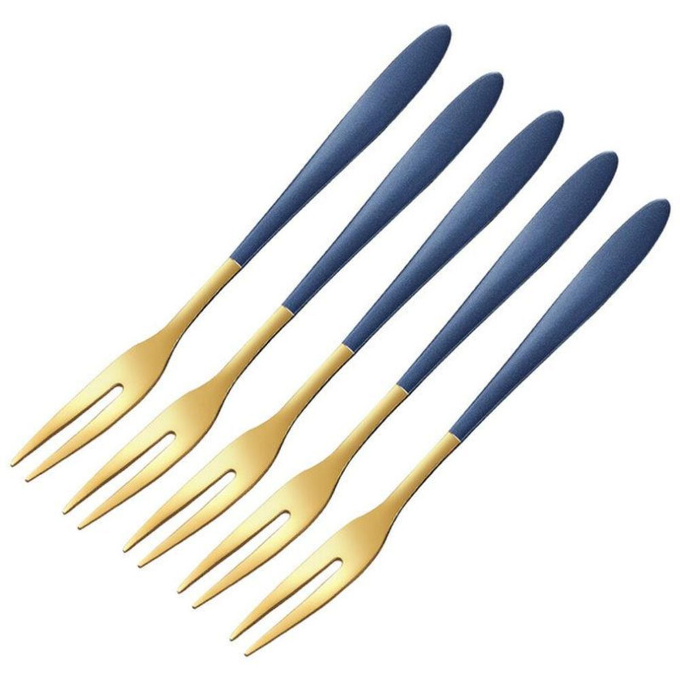 (blue) 5 Pcs Fruit Fork Luxury Stainless Steel Gold Cake Dessert Forks Lovely Mini Fork Used For Cake In Party Snail Fork Restaurant