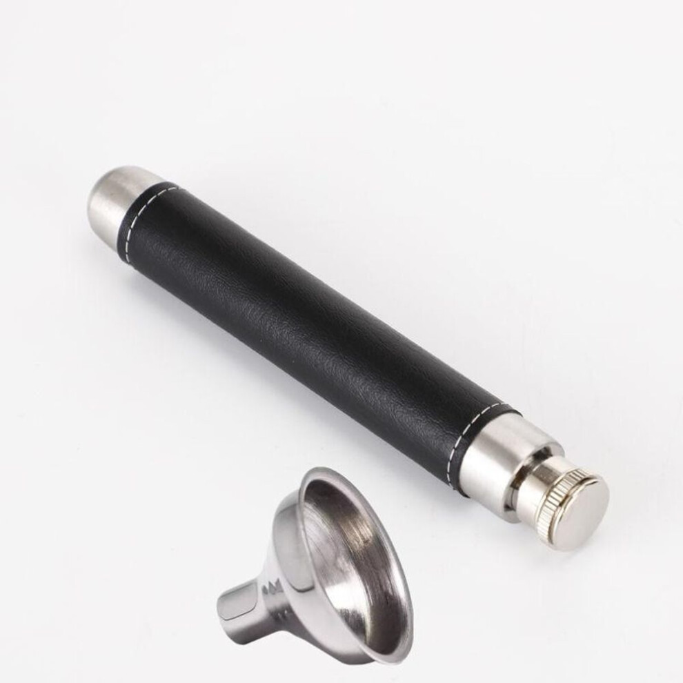 (black) 2pcs/set Mini Hip Flask 1.5oz Whisky Vodka + Funnel Stainless Steel Hip Flask Personalized Pen Holder Shape Flagon Men&apos;s Gift