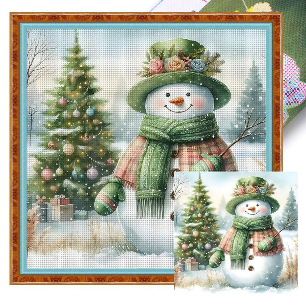 (2) Full Embroidery Eco-cotton Thread 11ct Printed Snowman Cross Stitch Kit Art