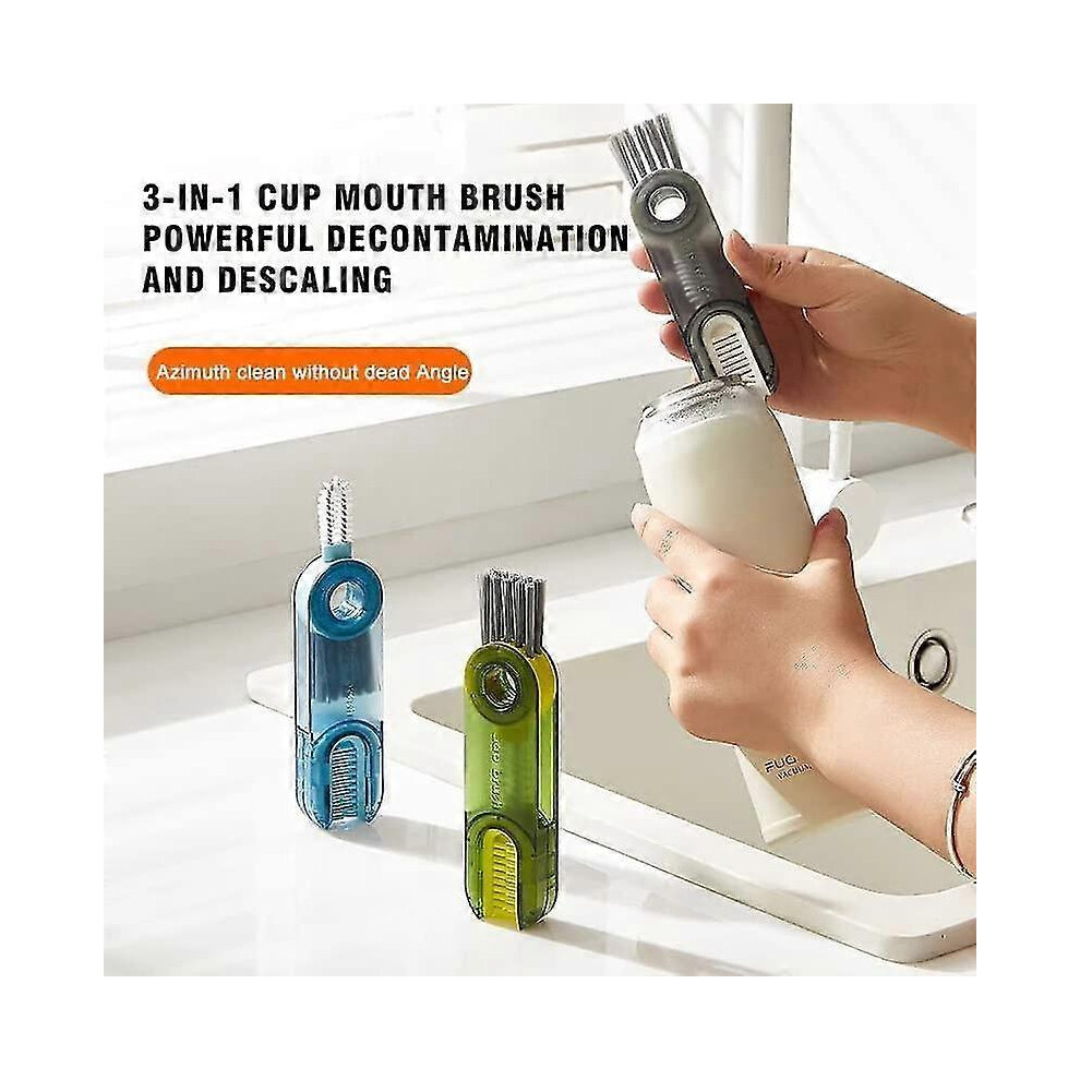 (gray) 3 In 1 Tiny Bottle Cup Lid Detail Brush Straw Cleaner Tools, Multi-functional Crevice Cleaning Brush