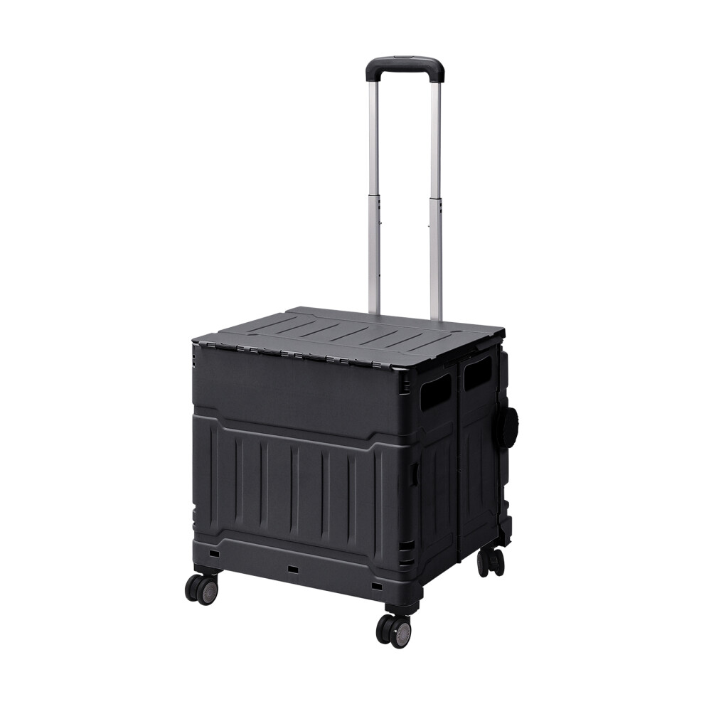 Black 75L Collapsible Rolling Utility Crate Garden Trolley