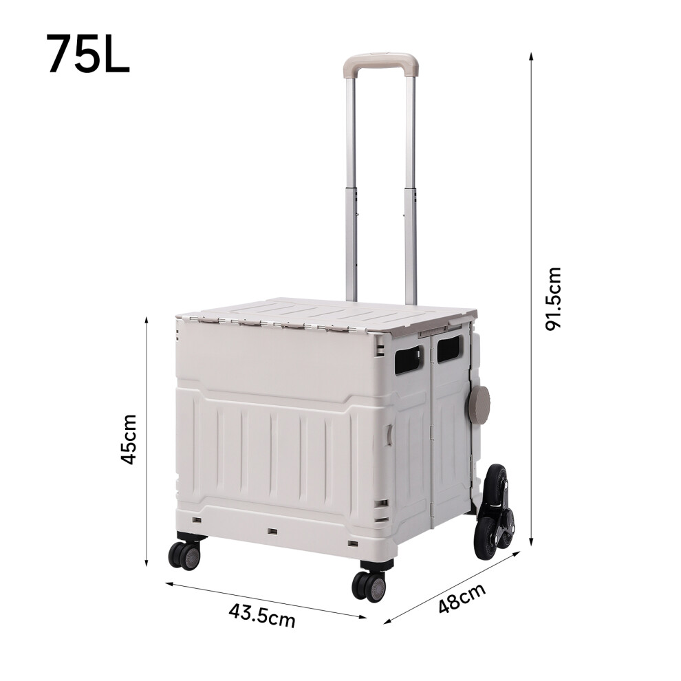 White 75L Collapsible Rolling Utility Crate Garden Trolley