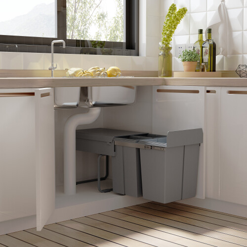 Homcom HOMCOM Recycle Waste Bin 40L Sorter Kitchen Recycle Waste Bin Pull ABS Silver