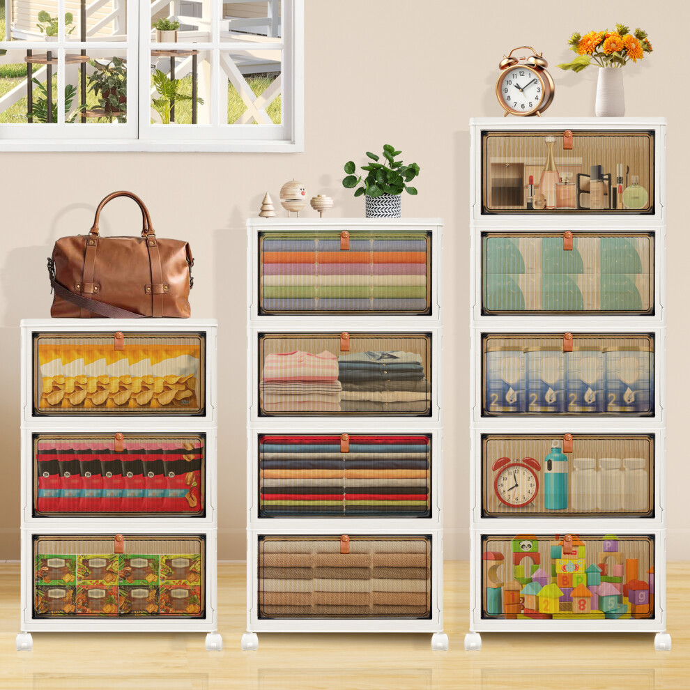 Photos - Other Furniture Stackable Storage Boxes with Lids and Wheels Plastic Organizer for Clothes, Bathroom, Bedroom, Living Room Space-S(3 Tiers)