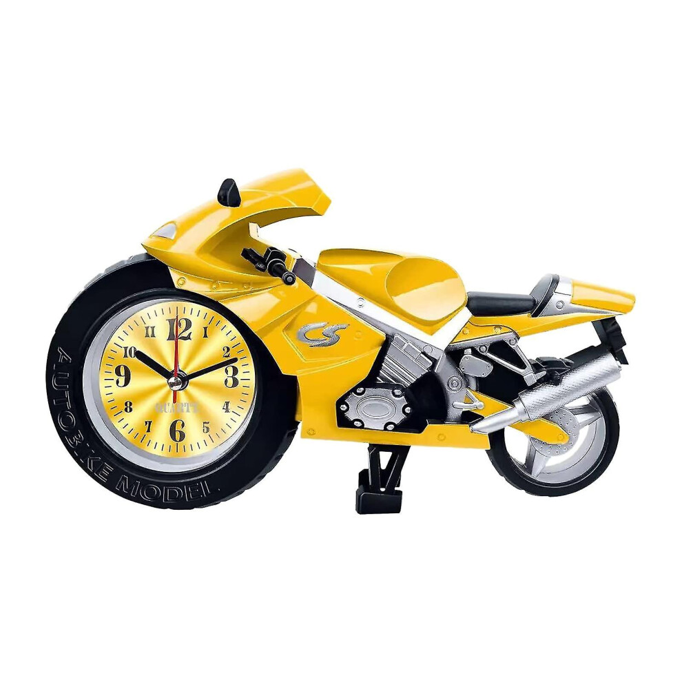 (Yellow) Creative Cartoon Alarm Clock Desktop Decoration Motorcycle Clock For Home Office