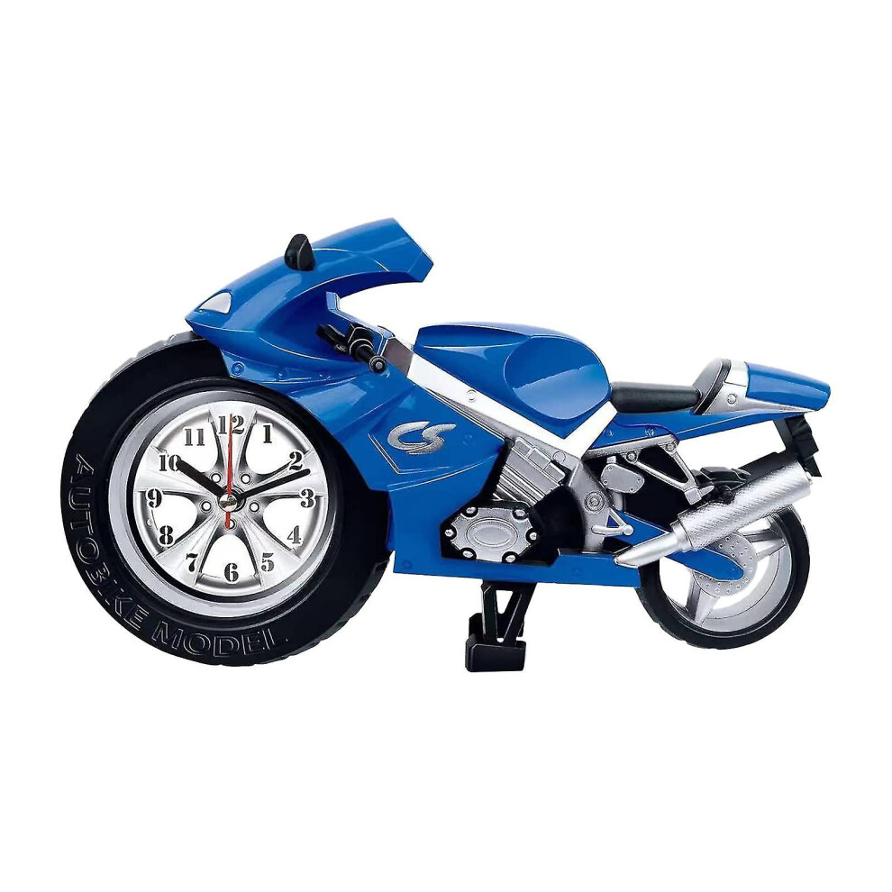 (Blue) Creative Cartoon Alarm Clock Desktop Decoration Motorcycle Clock For Home Office