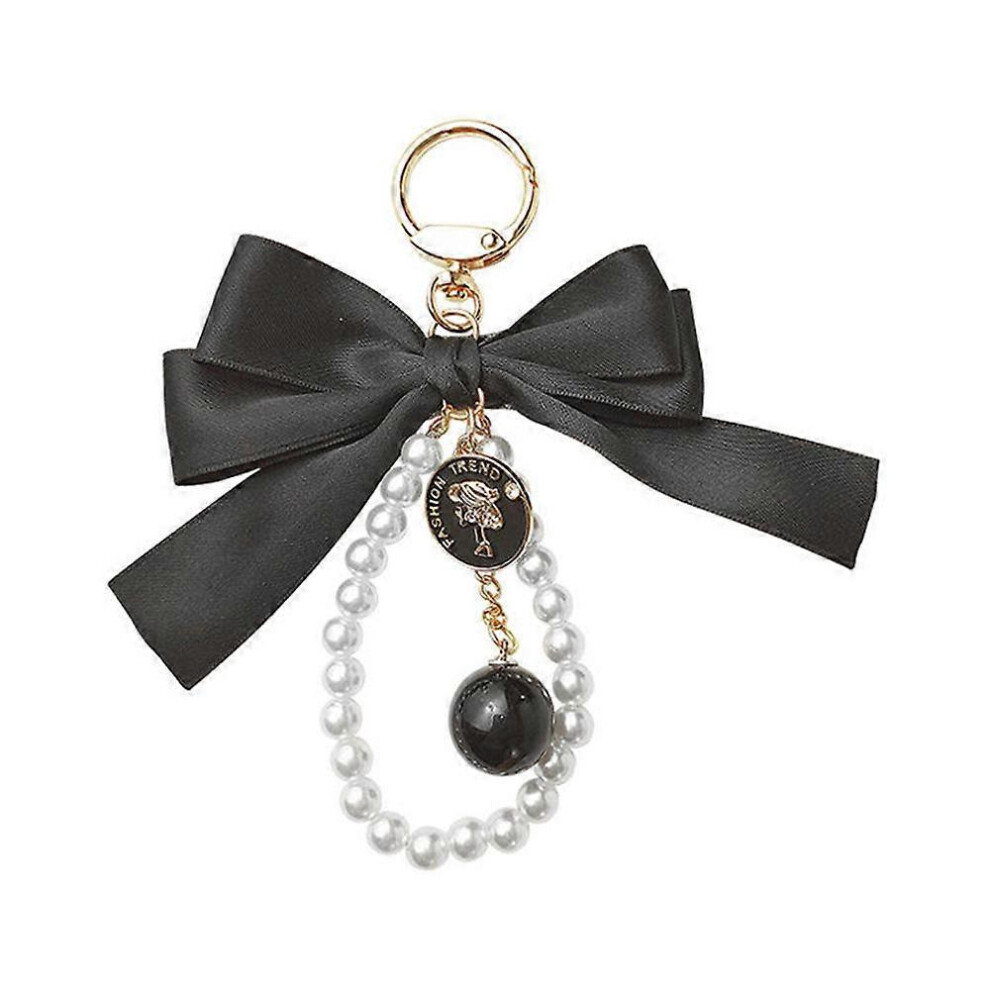 Pearl Beads Bow-Knot Keychain Car Keyring Holder Purse Bag Charm Vintage Keychain Bag Ornament for Women Girls Handbag