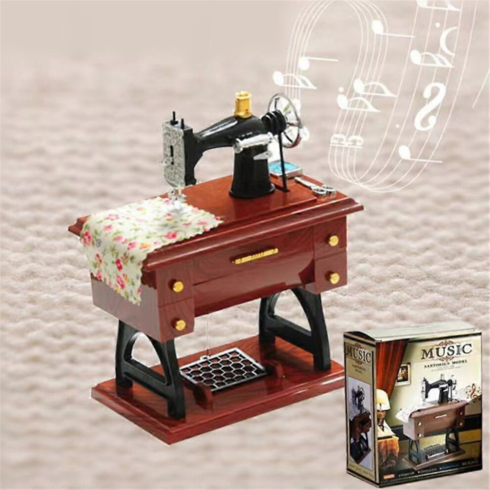 Exquisite Vintage Mini Sewing Machine Music Box Hand Crank Mechanism Classical Desk Table Decoration Toy Gift for Kids Boys Girls