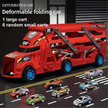 Mega Hauler Truck Ejection Race Track Deformable Alloy Toy Car Model Shoot Children's Retractable Folding Car Toy Kids Birthday Gift