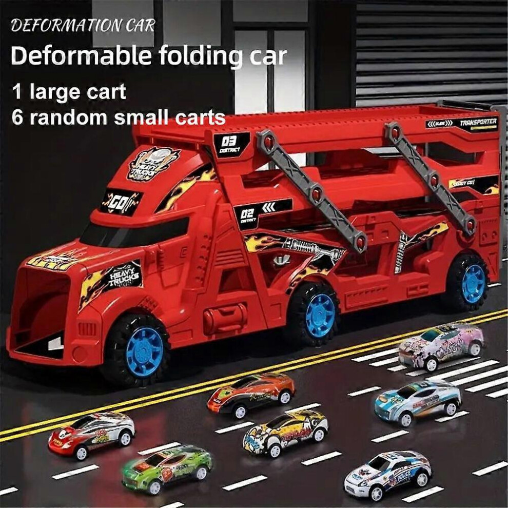 Mega Hauler Truck Ejection Race Track Deformable Alloy Toy Car Model Shoot Children's Retractable Folding Car Toy Kids Birthday Gift
