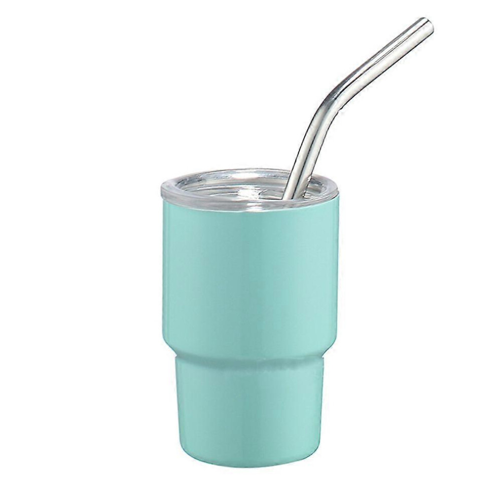 (Blue) Mini Metal Tumbler Shot Glass, Double Wall Tumbler Shot Glasses Set, 2-3oz Shot Glass Tumbler Cup with Straw & Lid Gift