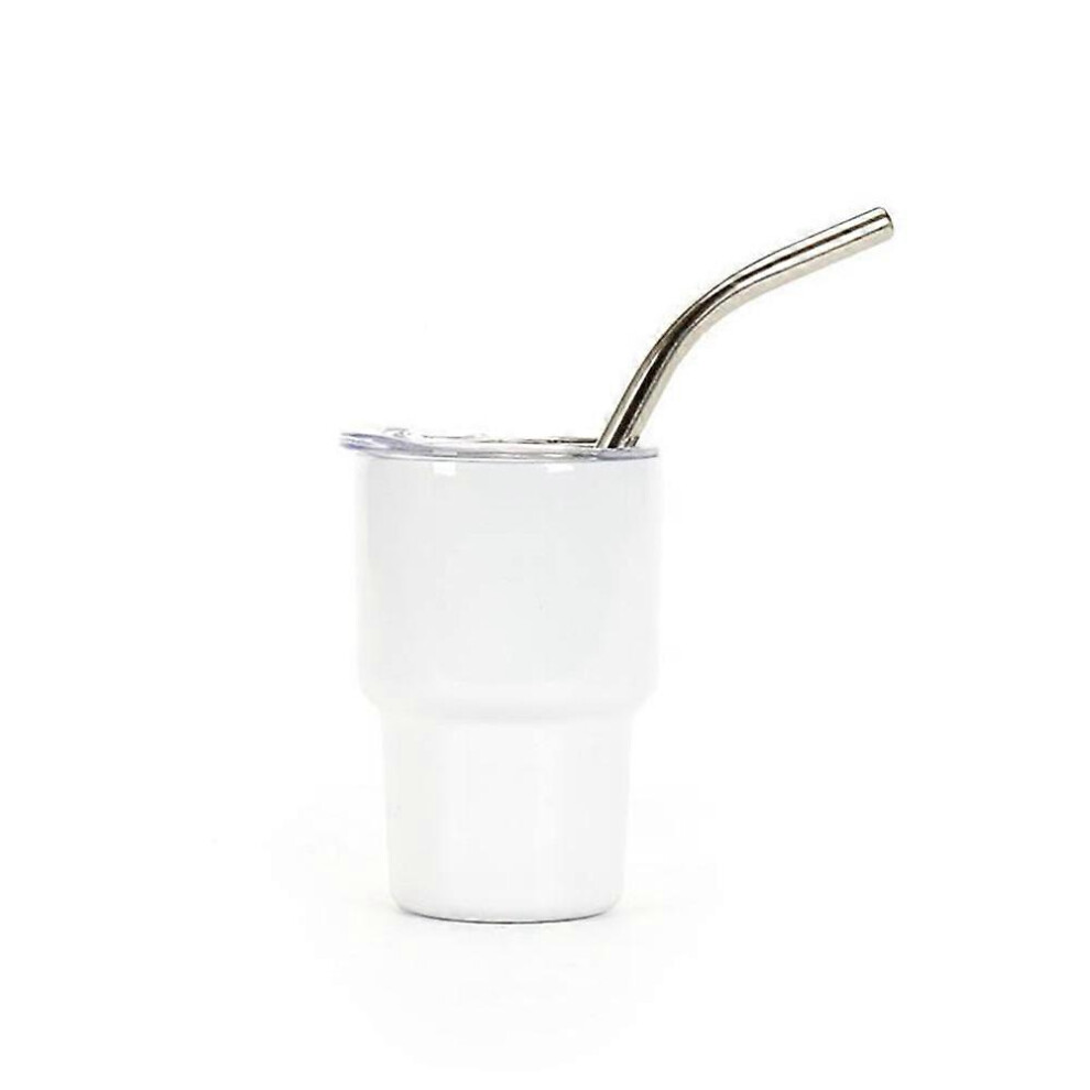 (White) Mini Metal Tumbler Shot Glass, Double Wall Tumbler Shot Glasses Set, 2-3oz Shot Glass Tumbler Cup with Straw & Lid Gift