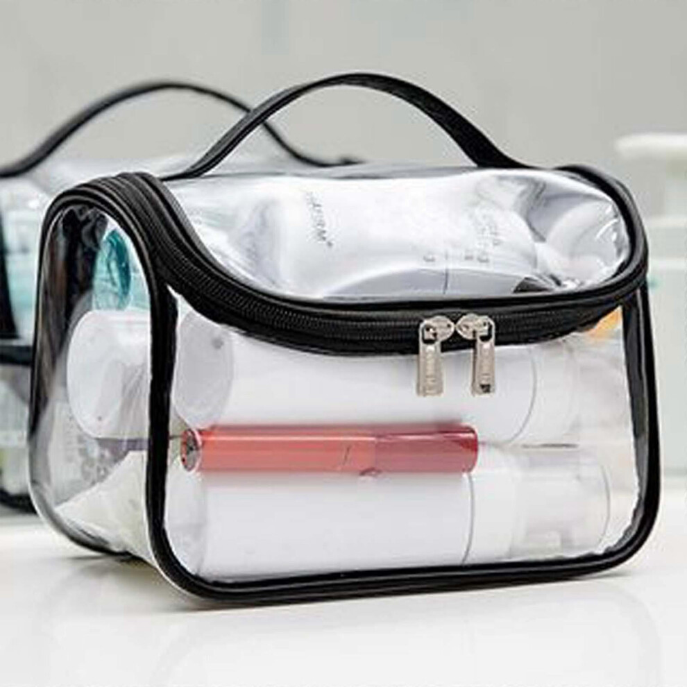 (Black) Transparent Toiletry Cosmetic Bag Makeup Travel Organizer for Travel