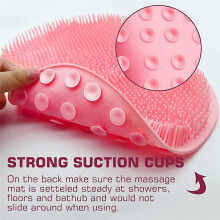 (Pink) Shower Foot Scrubber Mat Back Washer Men Women Exfoliating Bath Wash Pad Wall Mounted Suction Cups Feet Cleaner