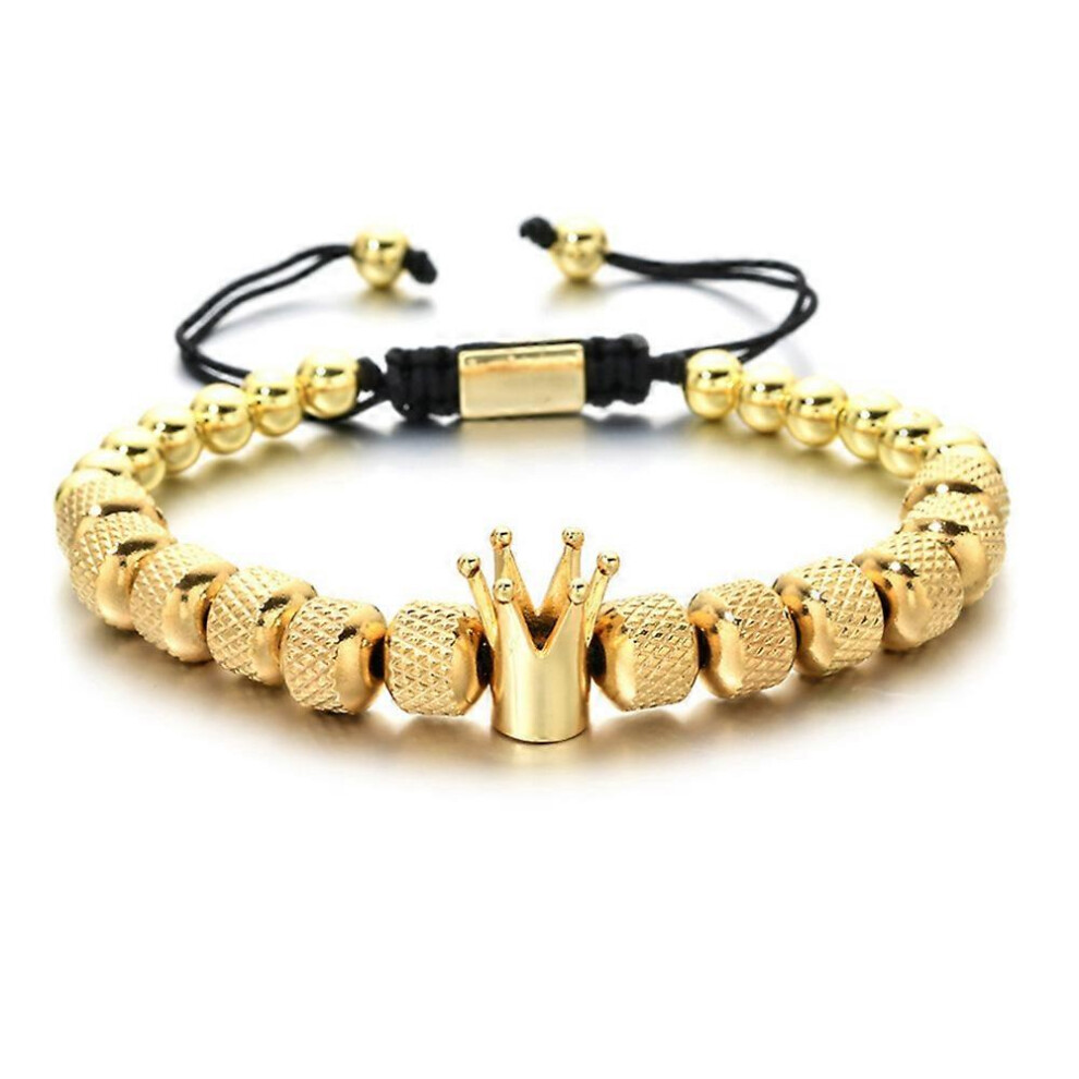 (Gold) Crown Fashion Bracelet Jewelry Gifts For Men Boyfriend Husband Son Adjustable Crown Beaded Bracelets