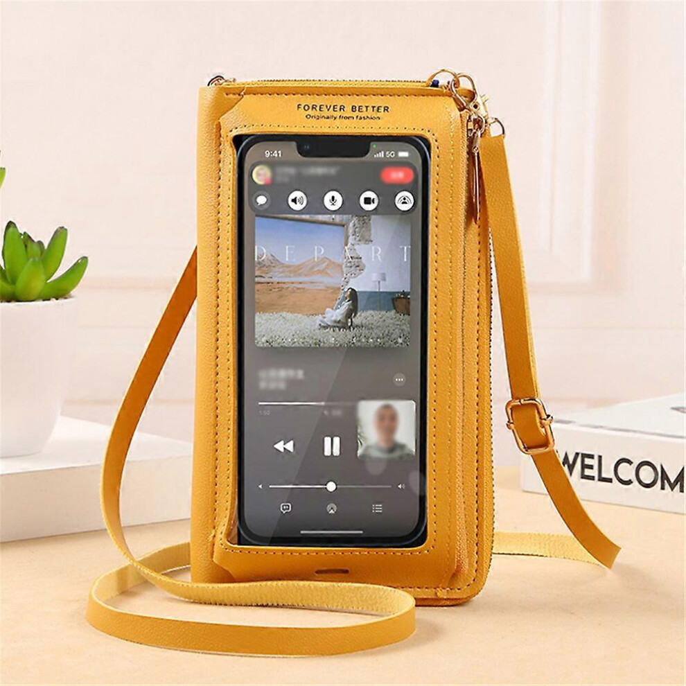 (Yellow) Fashion Women Transparent Messenger Bag Cross Body Touchable Mobile Phone Bags Wallet Purse