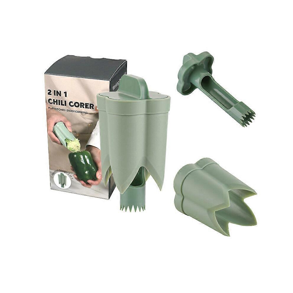 (Green) 2 In 1 Fruit Pepper Corer Bell Pepper Corer Seed Remover Tool Kitchen Gadgets