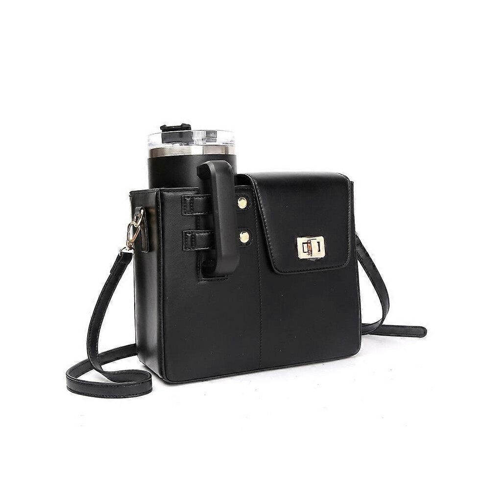 (Black) Outdoor Crossbody Water Cup Storage Bag, Portable Multifunctional Water Bottle Holder with Adjustable Shoulder Strap