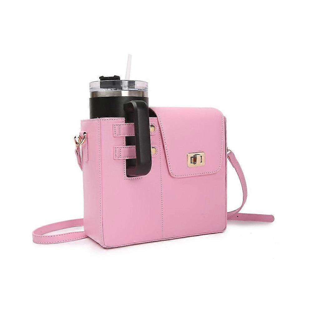 (Pink) Outdoor Crossbody Water Cup Storage Bag, Portable Multifunctional Water Bottle Holder with Adjustable Shoulder Strap