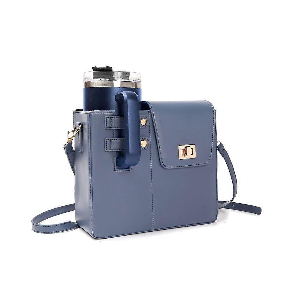 (Blue) Outdoor Crossbody Water Cup Storage Bag, Portable Multifunctional Water Bottle Holder with Adjustable Shoulder Strap