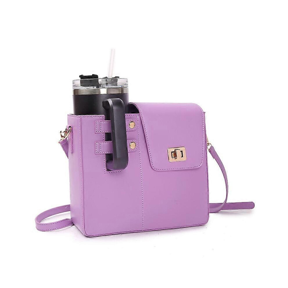 (Purple) Outdoor Crossbody Water Cup Storage Bag, Portable Multifunctional Water Bottle Holder with Adjustable Shoulder Strap