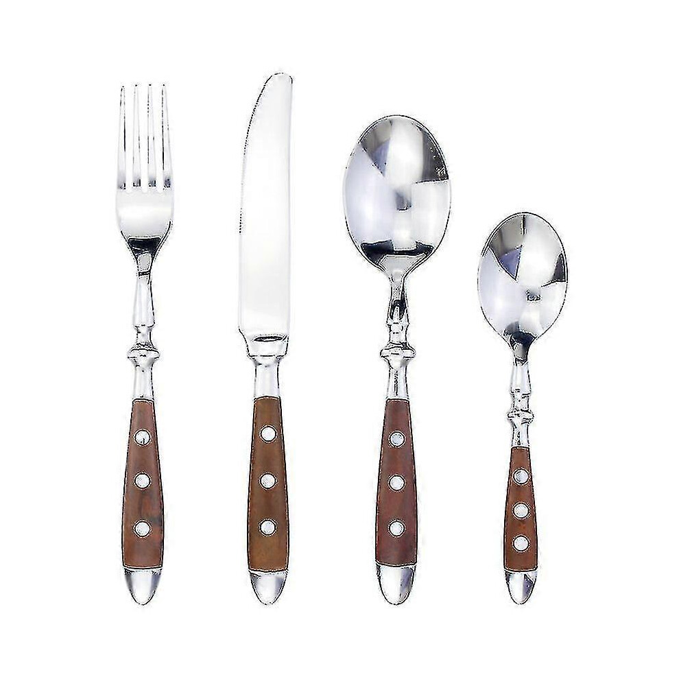 (3152 brown) Classic Elegant Resin Rivets Handle Style Stainless Steel Western Cutlery 4 In 1 Set Delicate Utensils Dinnerware For Home