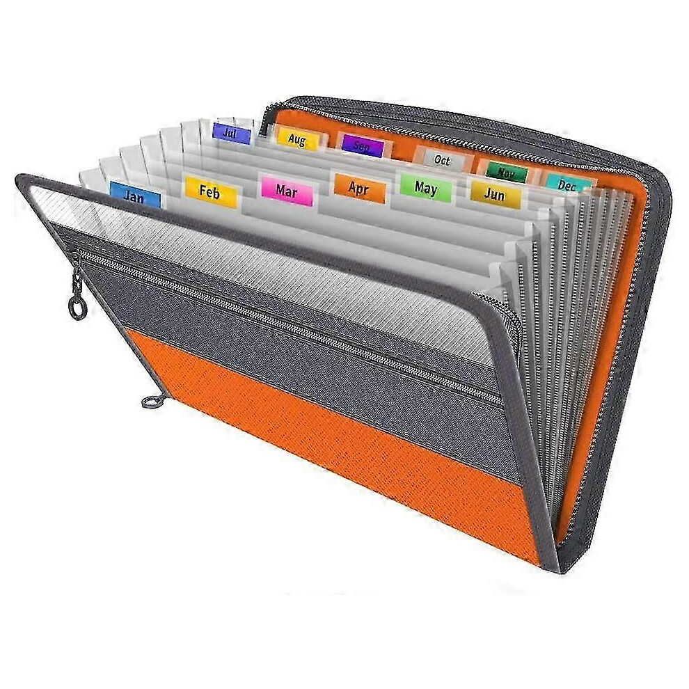 Fun file organiser, 13 pockets, document storage box, expandable files with tabs and paper folders