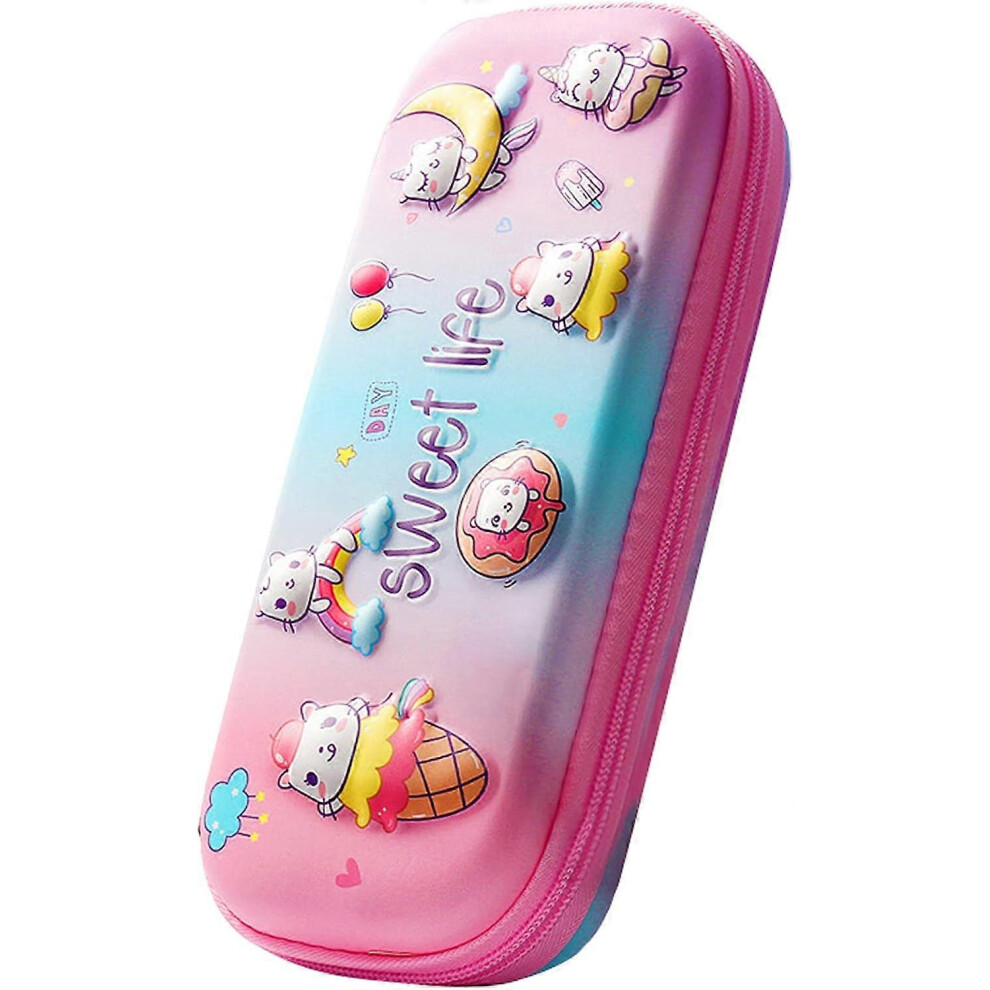 Girls Children's Pencil Case - 3D Ice Cream Cat Pencil Case Large Capacity Pencil Bag Waterproof Pencil Bag Stationery Box