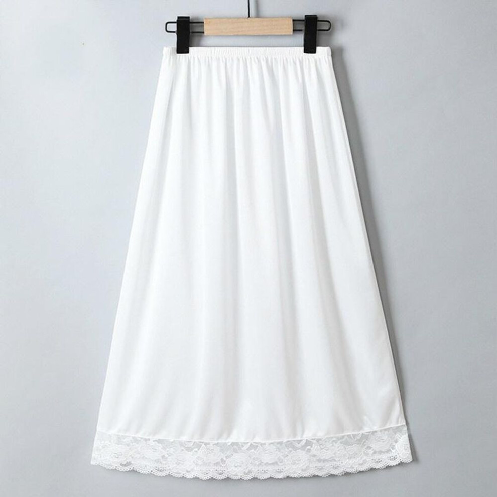 (white, one size) Women Satin Faux Silk Petticoat Underskirt Under Dress Half Slip Midi Lace Skirt