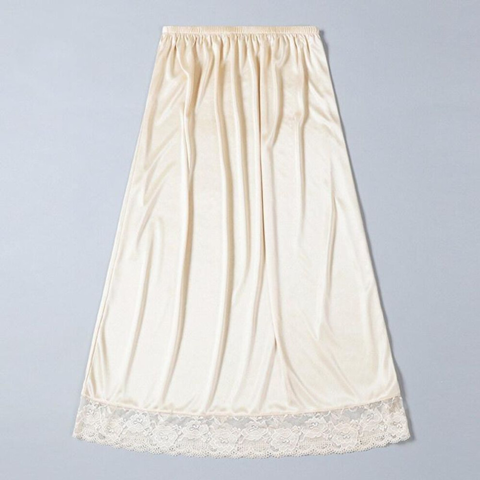 (apricot, one size) Women Satin Faux Silk Petticoat Underskirt Under Dress Half Slip Midi Lace Skirt