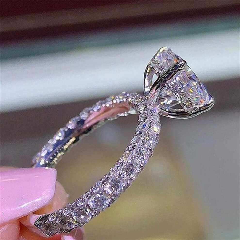 (silver, 9) Rhinestone Round Engagement Bridal Wedding Rings Womens Jewelry