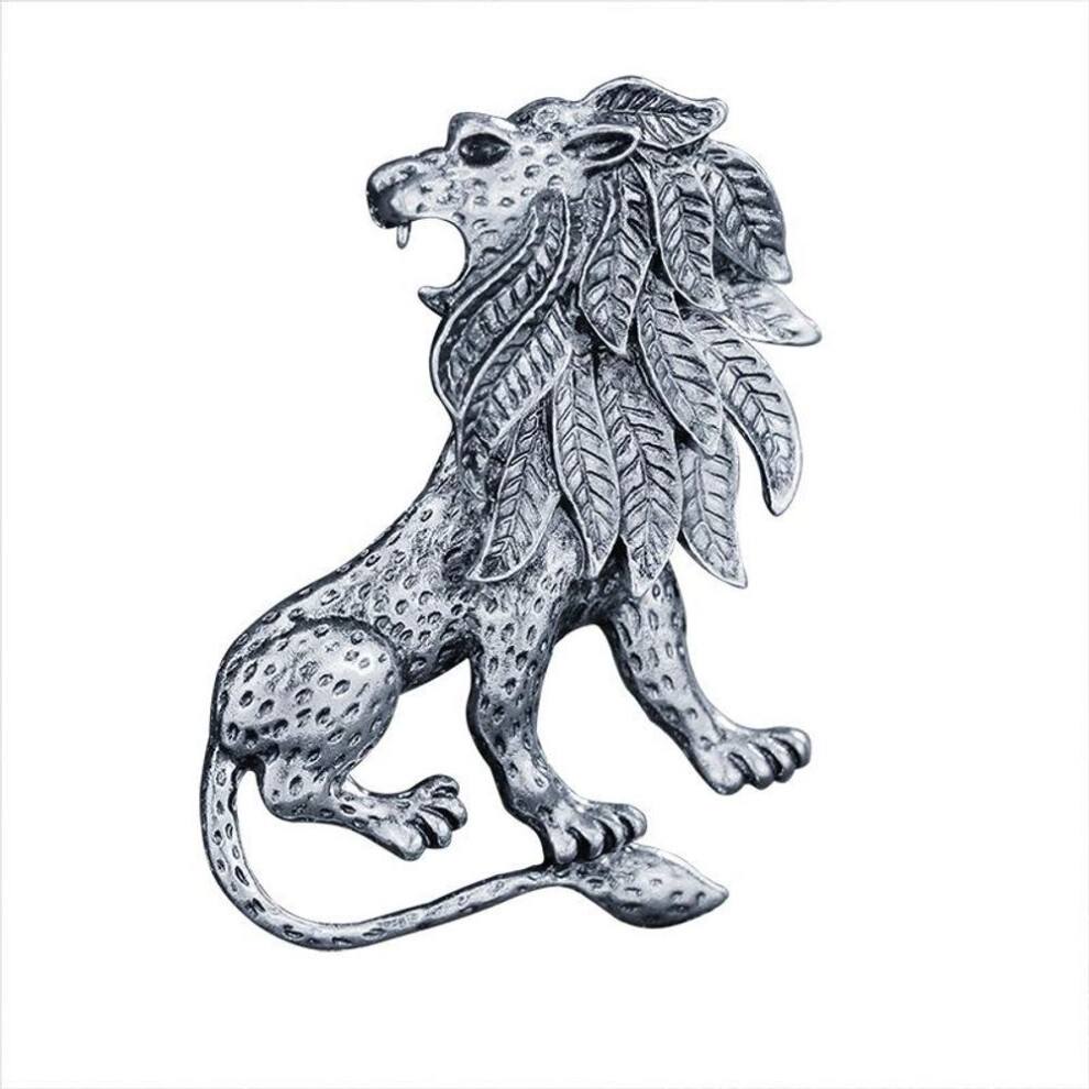 (silver) Fashion New Animal Brooch Pin Personality Antique Gold Silver Color Lion Brooches For Men Shirt Collar Accessories
