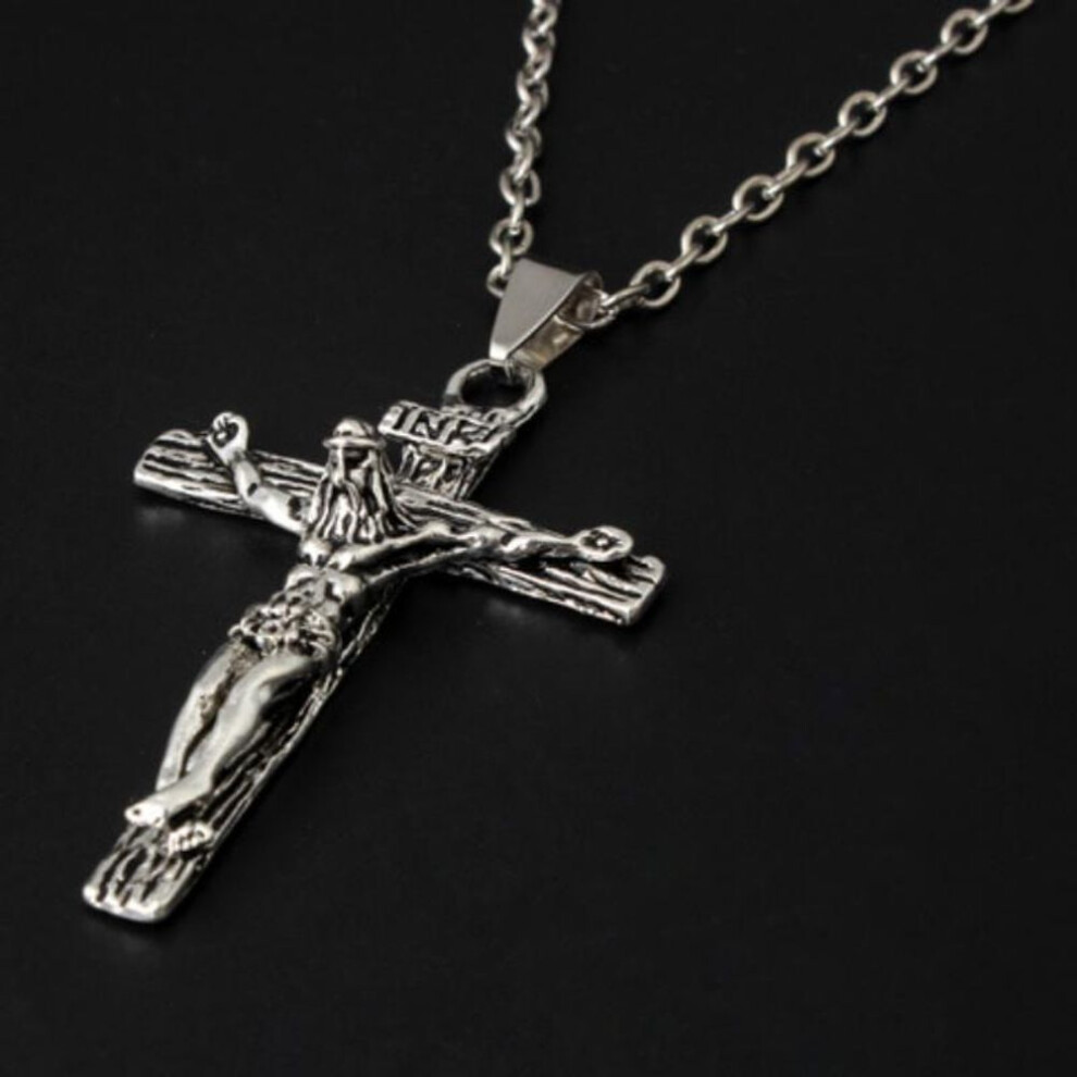 (silver) Christian Ornament Men Jesus Cross Vintage Necklace