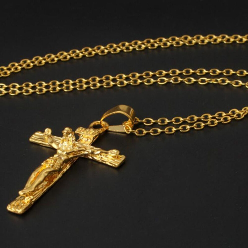 (gold) Christian Ornament Men Jesus Cross Vintage Necklace