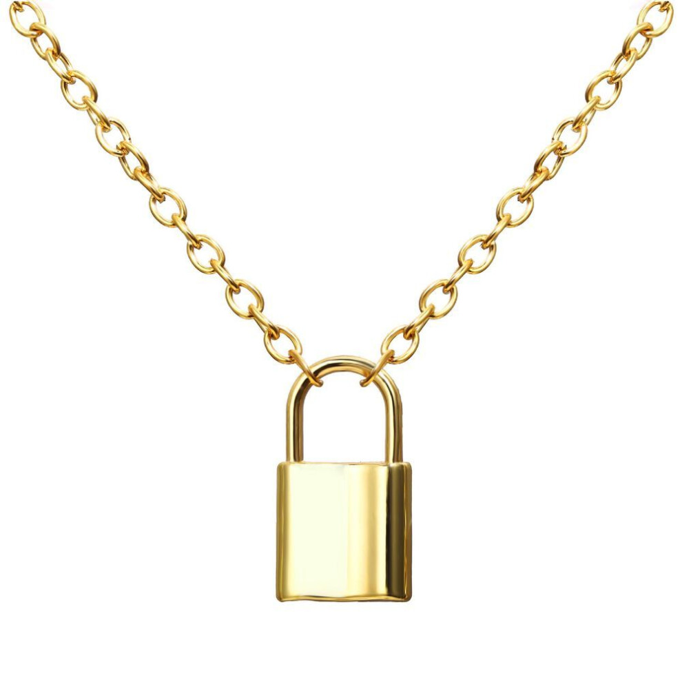 (gold) Silver Color Padlock Pendant Necklaces Link Chain Lock Necklaces Collar For Women Men