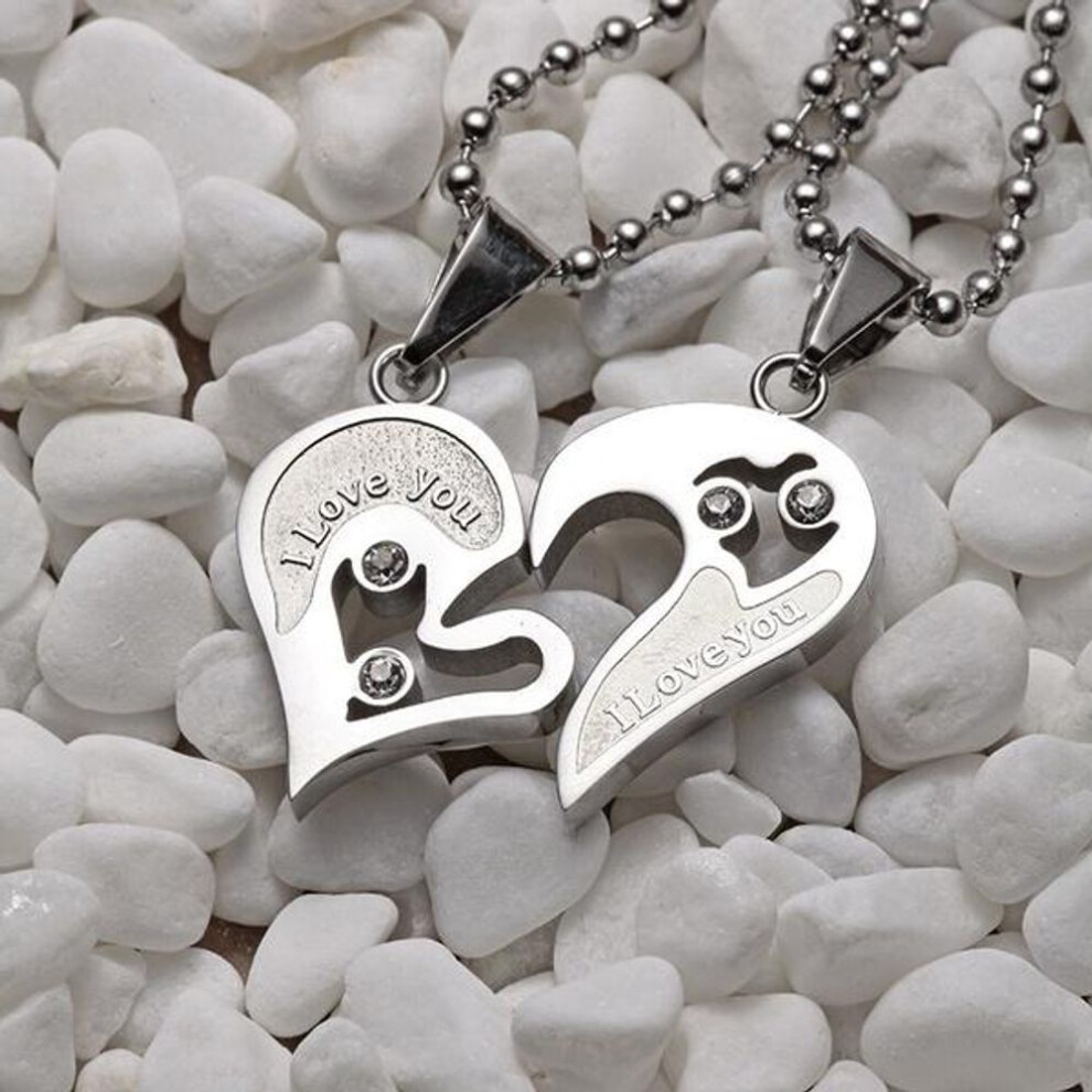 (silver, 1 Pair) 1Pair I Love You for Couple Iron Chain Black Heart Love Necklaces Fashion Trendy Paired Suspension Pendants