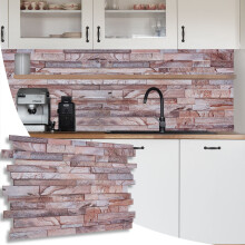 (Set of 18) 3D Wall Panels (96 x 48cm) PVC Cladding with Rose Marble Slim Stone Brick