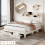 (Beige) Linen double upholstered bed (without mattress) 1