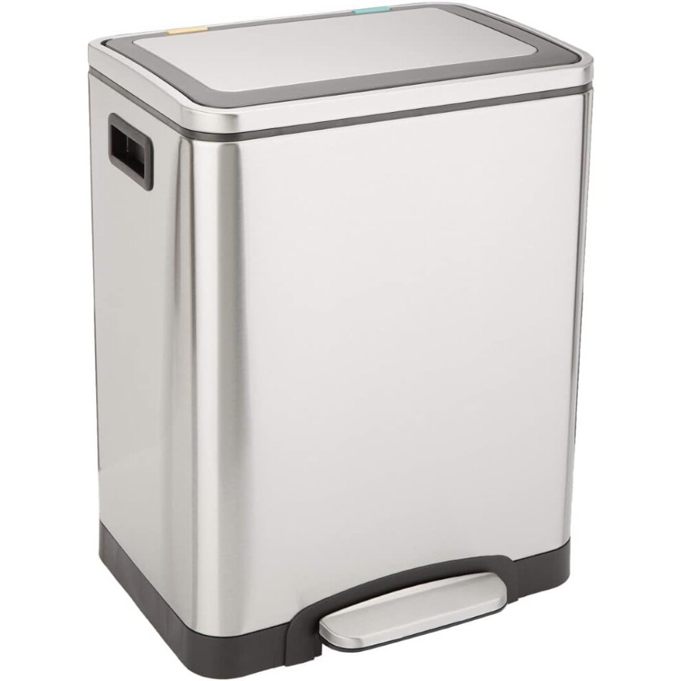 (2 Compartment) 30L Double Bin Soft Seamed Rectangular Trash Can with Foot Pedal - 2 x 15L Bins