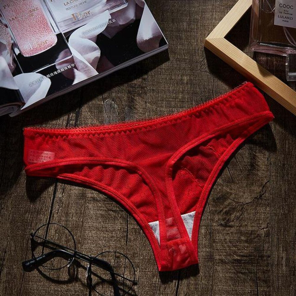 (red, M) Women&apos;s Sexy Panties Thong G-String Low-Rise Underwear  for  Ladies Bikini Cotton Crotch Lingerie