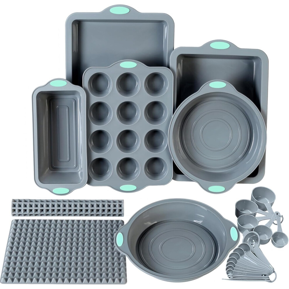 (8 Pieces, Light Grey) 2pcs Silicone Baking Mat Non-stick Cookie Sheet Cake Muffin Loaf Pan with Metal Reinforcement Frame More Strength Light Gray