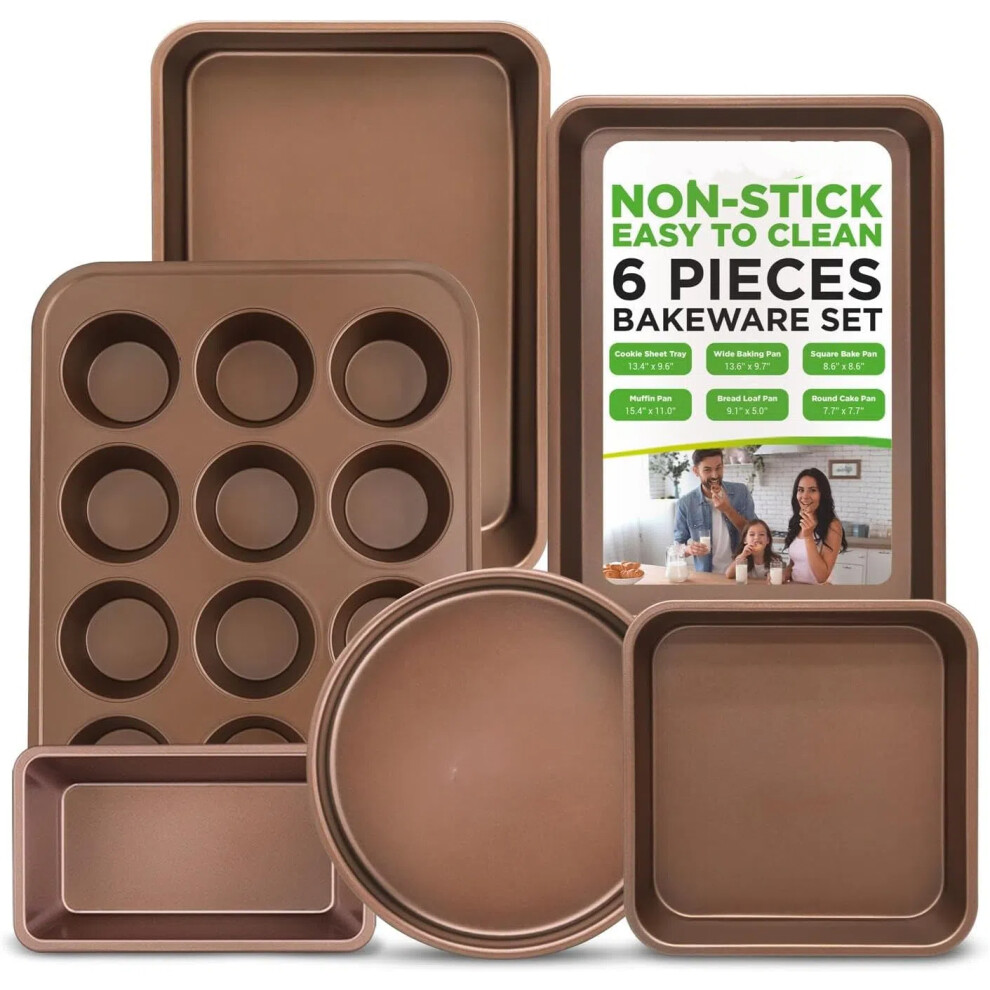 (6 Pieces) 6-Piece Non-Stick Bakeware Set, Carbon Steel Bakeware, Baking Sheets - Baking Tins, Oven Safe - Bread, Muffins, Oven, Round/Square Pans