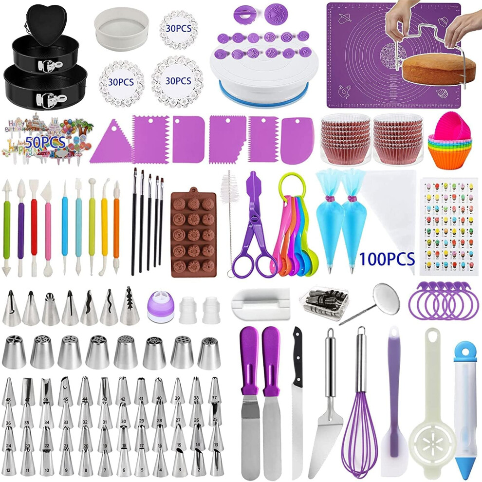 Cake Decorating Supplies Set 542 Piece Baking Pastry Tools with 3-Pack Spring Form Cake Pan Non-Stick Pastry Mat Turntable Stand Cake Leveler