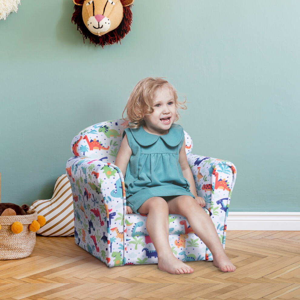 HOMCOM Kids Armchair Toddler Sofa Foam Filled Upholstered Couch Dinosaur