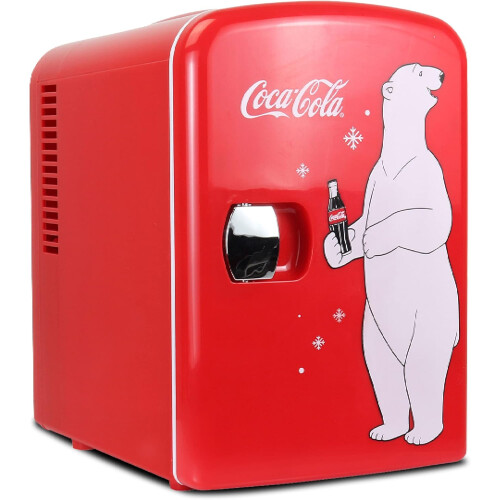 (Red) Coca Cola Mini Fridge Bedroom, Desktop Refrigerator Beverage Mini Fridge